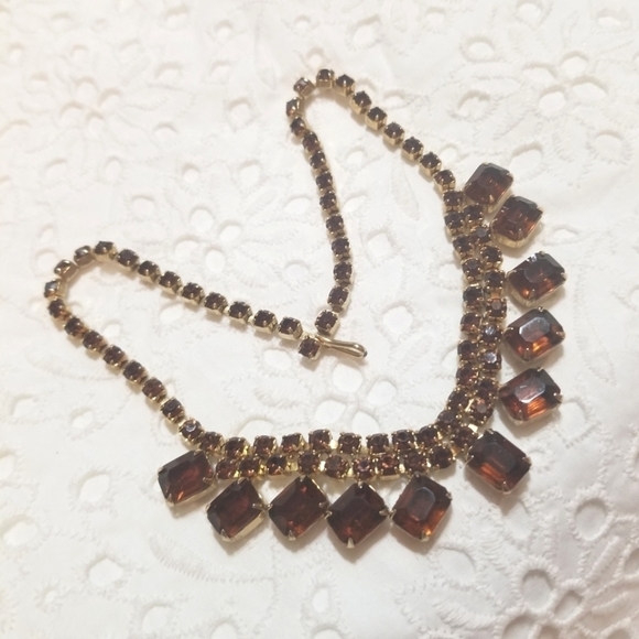 𝅺VTG Brown Topaz Rhinestone Choker Necklace - Picture 4 of 6